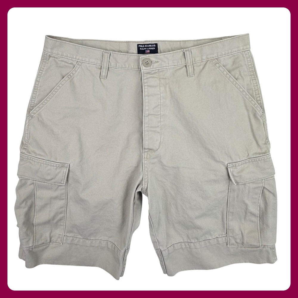 Vintage 90s Polo Jeans Ralph Lauren Cargo Shorts Men 36 Tan Utility Relaxed 10"